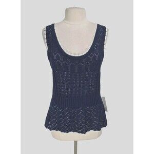 Modcloth Women Sleeveless Knit Tank Top Size L Blue No Camisole Crew Neck  205P